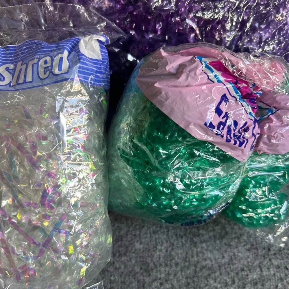 VTG 1990s 2000s Green Purple White EASTER GRASS LOT DECORATION‎ CUTE PACKAGING